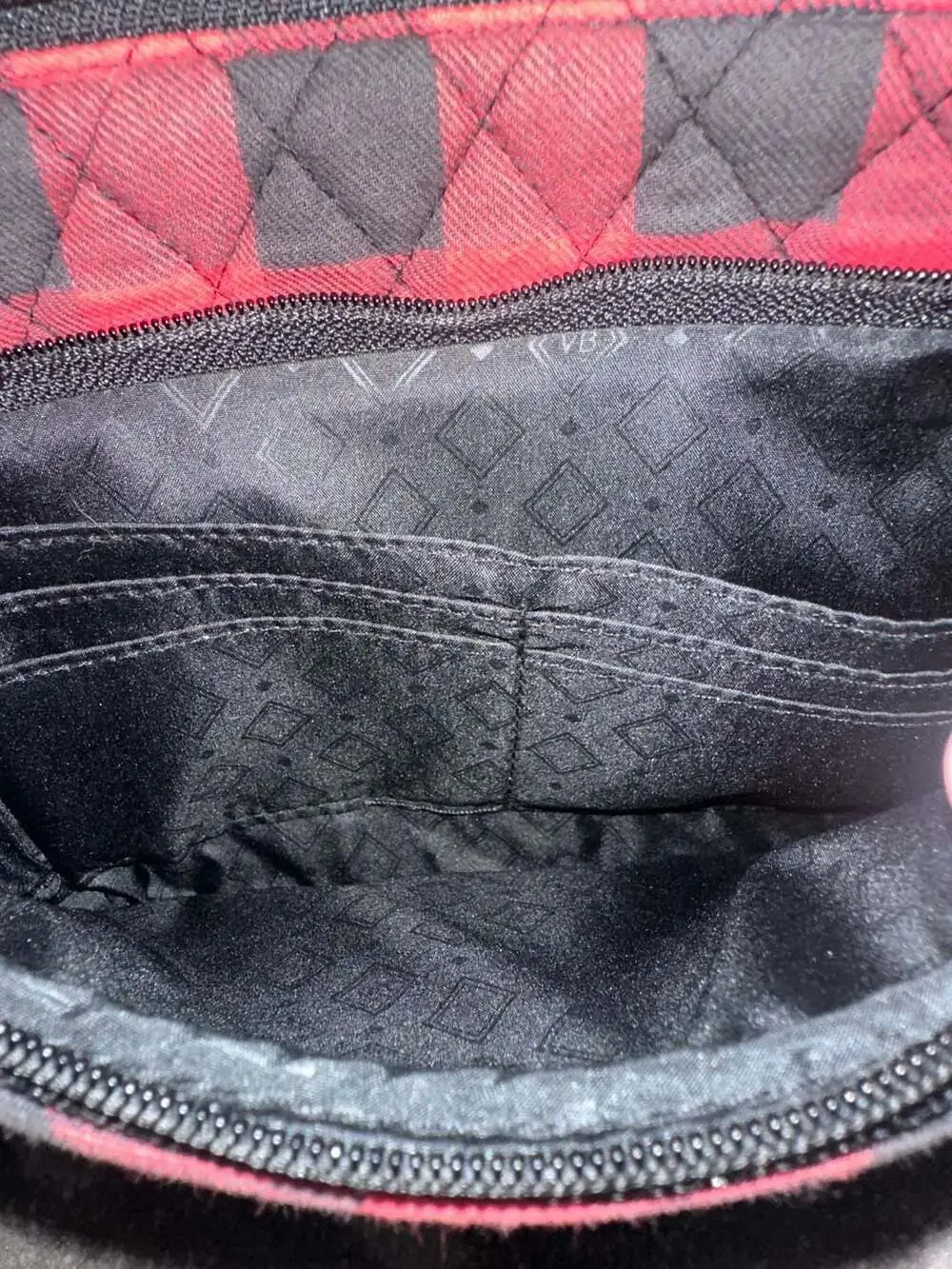 Vera Bradley Red And Black Buffalo Check Quilted Crossbody Bag 7”x10”W